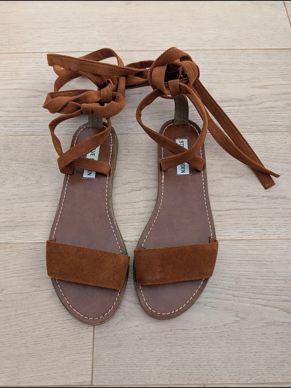 Steve Madden Women's Brown Faux Suede Lace-Up Sandals